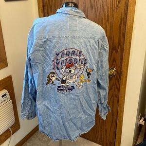 Looney Tunes Quality Clothing XL Blue Jean Shirt Bugs Bunny Taz Daffy Tweety